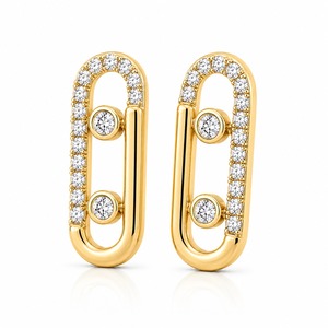 Pendientes de Oro Amarillo con Diamantes Redondos de Corte Brillante, Engaste en Bisel, Lujosos para Uso Diario de Mujer - Product Image 1