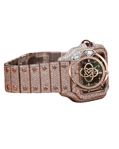 Rose Gold Luxury Mens Square Analog <b>Watch</b> Green Sapphire Crystal Stainless Steel Bracelet <b>Diamond</b> Quartz Custom Logo OEM ODM - Product Image 3