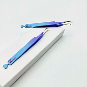 Pince à épiler en acier inoxydable enduite de poudre bleu ciel violet clair bien favorisée Extension de cils durable antistatique Volume Lash - Product Image 1