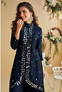 Salwar Kameez Negro de Seda para Mujer, Moderno y Elegante, con Trabajo de Espejos Reales, para Fiestas, Bodas y Diwali - Product Image 6
