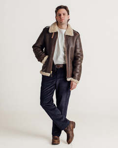 Fashion <b>Men's</b> Brown Genuine Leather <b>Aviator</b> <b>Jacket</b> With Fur Lining Zipper Closure Winter Moto Biker Style - Product Image 6