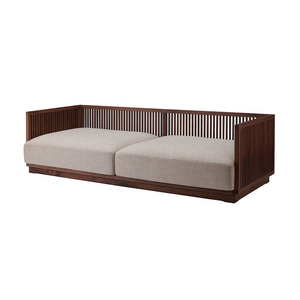Modern Japanese Minimalist Platform Couch – Dark Walnut/Teak <b>Frame</b> Garden <b>Sofa</b> - Product Image 1