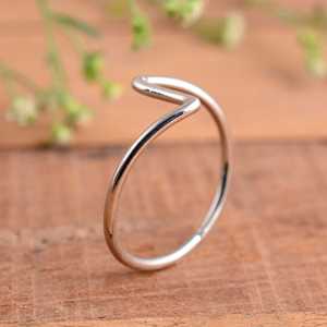 Minimalist 925 Sterling <b>Silver</b> V-Shape Dainty Chevron <b>Stacking</b> Band Modern Geometric Wishbone Engagement Anniversary Gift - Product Image 5