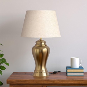 Regency Urn Metal Table <b>Lamp</b> with Linen Fabric Shade Antique Brass Finish Durable Construction Warm Ambient Lighting - Product Image 4