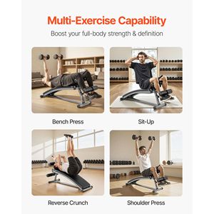 Banc de musculation incurvé avec 6 réglages de hauteur et poignées pour crunch inversé - Acier robuste, capacité de 600 lb - Product Image 6
