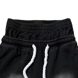 Pantalones Cortos Negros de Doble Cintura para Hombre, Marca Equality Custom, con Detalle de Remaches, Cordón Ajustable, Estilo Casual, 100% Algodón Lavado, Unisex - Product Image 2