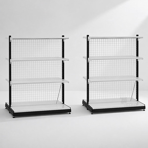 Estantes modernos de doble cara para tiendas de conveniencia |   Góndola de Malla Metálica Blanca y Negra - Product Image 1