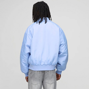 Veste Bomber Courte en Cuir PU pour Homme, Style Vintage Bleu Matelassé, Col Montant, Double Fermeture Éclair, Fabrication Personnalisée pour Fabricants de Vêtements - Product Image 5