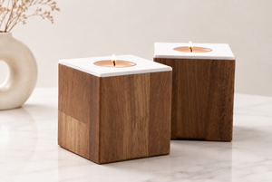 Handcrafted Wooden Tea Light Candle Holders – Rustic Natural Wood Square Candle Stand Set for Home Décor, <b>Table</b> Centerpiece, - Product Image 3