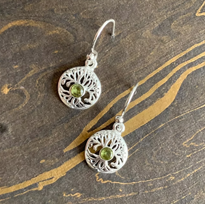 Trendy 1.5 Grams Peridot Gemstone Dangle Earrings Flower Pattern Handmade Dailywear 925 <b>Sterling</b> <b>Silver</b> Jewelry - Product Image 3