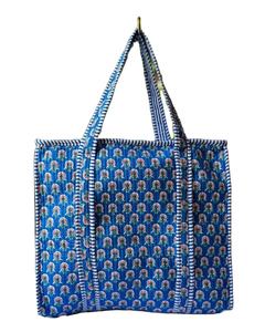 ATITHI ART Reusable Cotton Quilted <b>Tote</b> Bag Eco Friendly Soft Padded Shopping Travel Daily Carry Lightweight Durable <b>Zipper</b> - Product Image 1