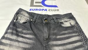 Shorts en jean pour homme, style streetwear personnalisé, baggy, effet usé, délavé à l'acide, avec strass de haute qualité - Product Image 5