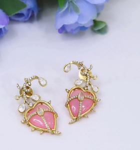 Gorgeous Premium Quality Gold Finish Drop Stones Look <b>Earrings</b> Wedding Party Wear Collections For Women And Girls - Product Image 5