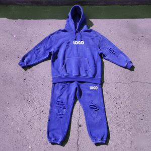 Conjunto de Sudadera con Capucha Corta con Cremallera y Pantalones de Chándal Oversize de Dos Piezas para Hombre, Estilo Urbano Personalizado, de Poliéster y Algodón - Product Image 3