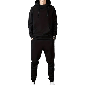 Ensemble de survêtements pour hommes à capuche, style streetwear, très tendance, en molleton de coton gris, décontracté - Product Image 4