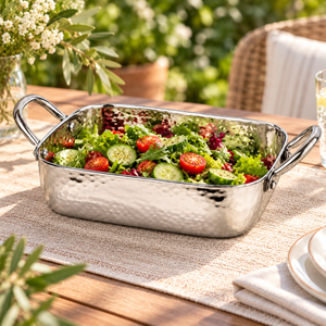 Casserole rectangulaire en acier inoxydable martelé avec poignées, à paroi simple, pour cuisinière à gaz et à induction - Product Image 5
