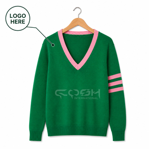 Cardigan en tricot vert à col en V personnalisé Cosh International pour femme, manches longues, couleur contrastée, décontracté, uni, manches complètes - Product Image 1