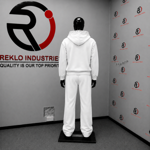 Conjunto de chándal blanco con tachuelas para hombre, sudadera con capucha y pantalones con cremallera completa, ropa casual de calle, traje de jogging, ropa deportiva premium personalizada al por mayor. - Product Image 4