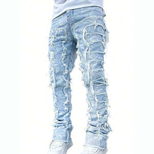 Jeans Skinny Homme OEM Style Motard Nouveau Design Déchiré Blanc Foncé Clair Délavé Coloré en Stock pour Dropshipping - Product Image 1
