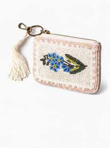 Porte-monnaie de luxe fait main perlé avec broderie florale et motif oiseau, mini portefeuille à fermeture éclair, pochette à pompon, porte-clés, cadeau tendance pour femme - Product Image 4