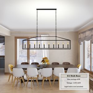 Lampadario Moderno a 10 Luci in Stile Fattoria, Nero, Rettangolare, Lineare, con Altezza Regolabile per Sala da Pranzo e Isola Cucina - Product Image 5