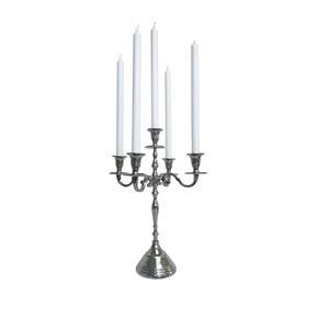 Candélabre de mariage argenté à 5 lumières Pièce maîtresse en aluminium et métal pour décoration de mariage et de fête Fournitures pour événements Porte-bougie - Product Image 4