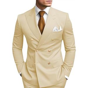 Costume 2 pièces ajusté pour homme, blazer croisé, ensemble deux pièces pour mariage, costume de cérémonie pour homme, blazer et pantalon de smoking pour messieurs - Product Image 6
