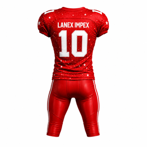 Uniforme de football américain rouge personnalisé pour hommes avec impression d'étoiles, numéro 10, vêtements d'entraînement, ensemble de maillot en polyester respirant - Product Image 3