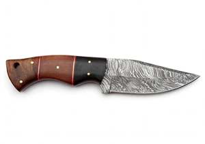 Cuchillo de acampada de hoja fija de acero de Damasco hecho a mano con mango de madera Micarta segmentada - Product Image 6