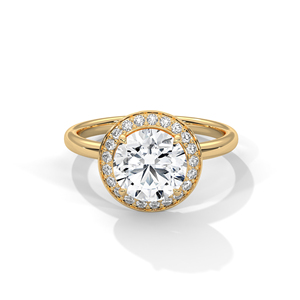 High Quality Fashionable Brilliant Round Cut Lab Grown Diamond <b>Ring</b> With Side Paved Diamonds <b>Crafted</b> From Solid 14k Yellow Gold - Product Image 1
