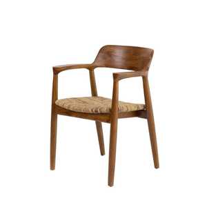 Silla de Comedor Moderna de Madera de Teca Sólida con Asiento Tejido, Sillón de Lujo para Cafetería, Restaurante, Hotel, Villa - Product Image 2