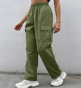 Pantalon cargo tendance pour femme, taille mi-haute, infroissable, avec 4 poches à rabat, idéal pour le bureau, les tenues décontractées et les soirées. - Product Image 2