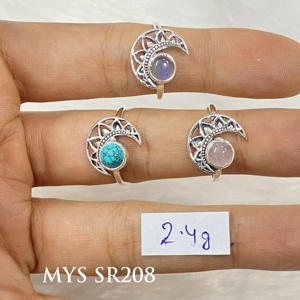 แหวนเงินแท้ 925 วินเทจประดับมุก คุณภาพดี ดีไซน์รูปพระจันทร์ แหวนพลอยทำมือ ราคาขายส่ง เครื่องประดับ - Product Image 1