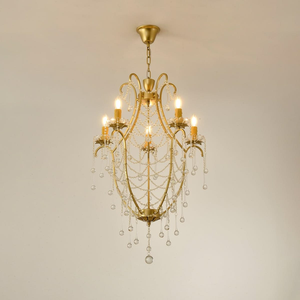Classic antique brass chandelier with curved arms and elegant <b>white</b> fabric <b>lampshades</b>, available at wholesale prices. - Product Image 2