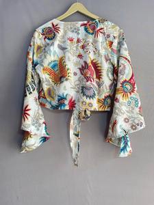 Blusa de Algodón Indio con Estampado Floral, Blusa Boho Hecha a Mano para Mujer, Manga Larga, Informal, para Verano, Talla Única - Product Image 2