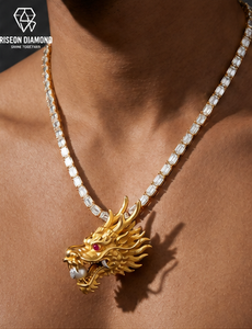 Imperial Dragon Pendant <b>Necklace</b> 18K Yellow Gold Pearl <b>Ruby</b> Eye Emerald Cut Diamond Chain Luxury Statement Jewelry Gift - Product Image 6