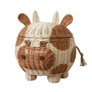 Cesta de Almacenamiento Moderna y Ecológica de Mimbre con Forma de Vaca, Organizador con Forma de Animal para la Habitación del Bebé, Dormitorio y Decoración del Hogar - Product Image 1