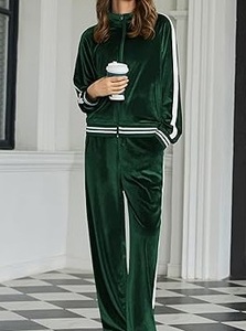 Ensemble de survêtement en velours zippé pour femme, coupe ample, 2 pièces, style jogging, pour la course et les loisirs en extérieur, OEM sur mesure - Product Image 5
