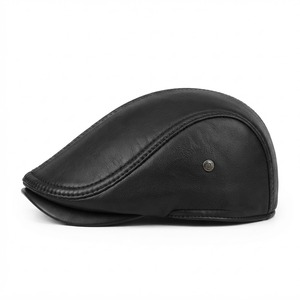 Gorra plana de cuero negra personalizada, estilo clásico Newsboy Ivy, sombrero de conducción, boina vintage, accesorio de moda para la cabeza, fabricante OEM - Product Image 5