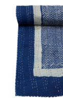 Couvre-lit en coton Kantha à motifs géométriques bleu indigo, cousu à la main, décoration traditionnelle indienne pour la maison, toutes saisons