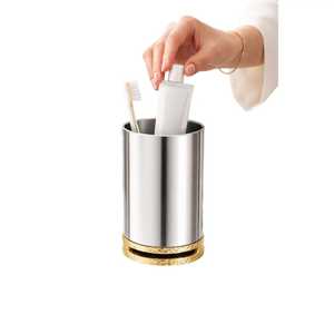 Soporte de pared para cepillos de dientes de metal dorado con montaje circular, organizador moderno para baño, para pasta de dientes y artículos esenciales para el cuidado bucal - Product Image 6