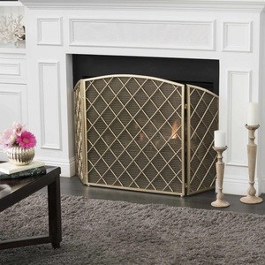 Paravent de cheminée pliable en métal à trois panneaux, motif diamant Regency, protection anti-étincelles en maille, résistant à la chaleur - Product Image 5