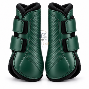 Botas de cepillado para caballos resistentes, diseñadas con material exterior duradero, acolchado cómodo y correas ajustables para entrenamiento regular. - Product Image 5