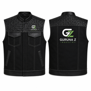 Chaleco de Cuero para Motocicleta Estilo Guruna Club, Chaqueta sin Mangas de Cuero Vacuno con Parches de Mezclilla para Hombre, Estilo Anarchy Biker, Guruna Z Industry All - Product Image 1
