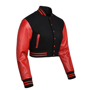 <b>Men's</b> Black <b>Red</b> PU <b>Leather</b> Varsity <b>Jacket</b> Stand Collar Button Closure Casual Short Sleeve Autumn Wear - Product Image 6