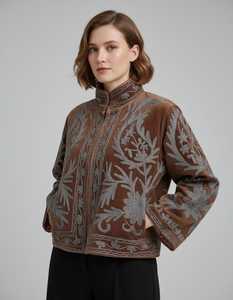 Estilo Boho y Étnico Ideal para Amantes de la Moda, Abrigo Artístico para Mujer, Chaqueta Floral Bordada Suzani para Dama - Product Image 1