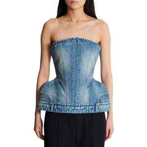 Corsé Vintage Personalizado al por Mayor para Mujer, Corsé Estructurado con Bolsillos Clásicos Invertidos, Tops Casuales de Mezclilla sin Tirantes para Mujer - Product Image 1