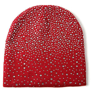 Rhinestone Beanie Hat Unisex <b>Red</b> Knit Winter Warm Elegant Style Adult 56-58CM - Product Image 5