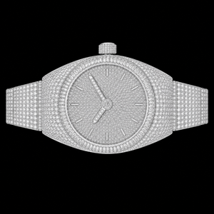 Reloj de Lujo para Hombre con Movimiento de Cuarzo, Bisel de Acero Inoxidable con Incrustaciones de Diamantes, Correa de Caucho y Oro Blanco - Product Image 3