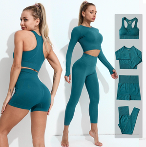 Conjunto Deportivo de Yoga de 4 Piezas para Mujer, Cintura Alta, Top Corto, Sujetador Deportivo, Leggings, Pantalones Cortos, Ropa de Gimnasio - Product Image 5